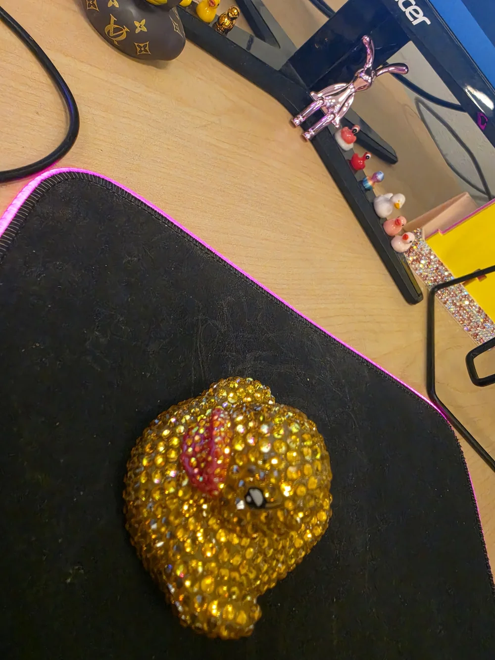 Sparkling Gold and Pink Embellished Rubber Duck Toy - Brand